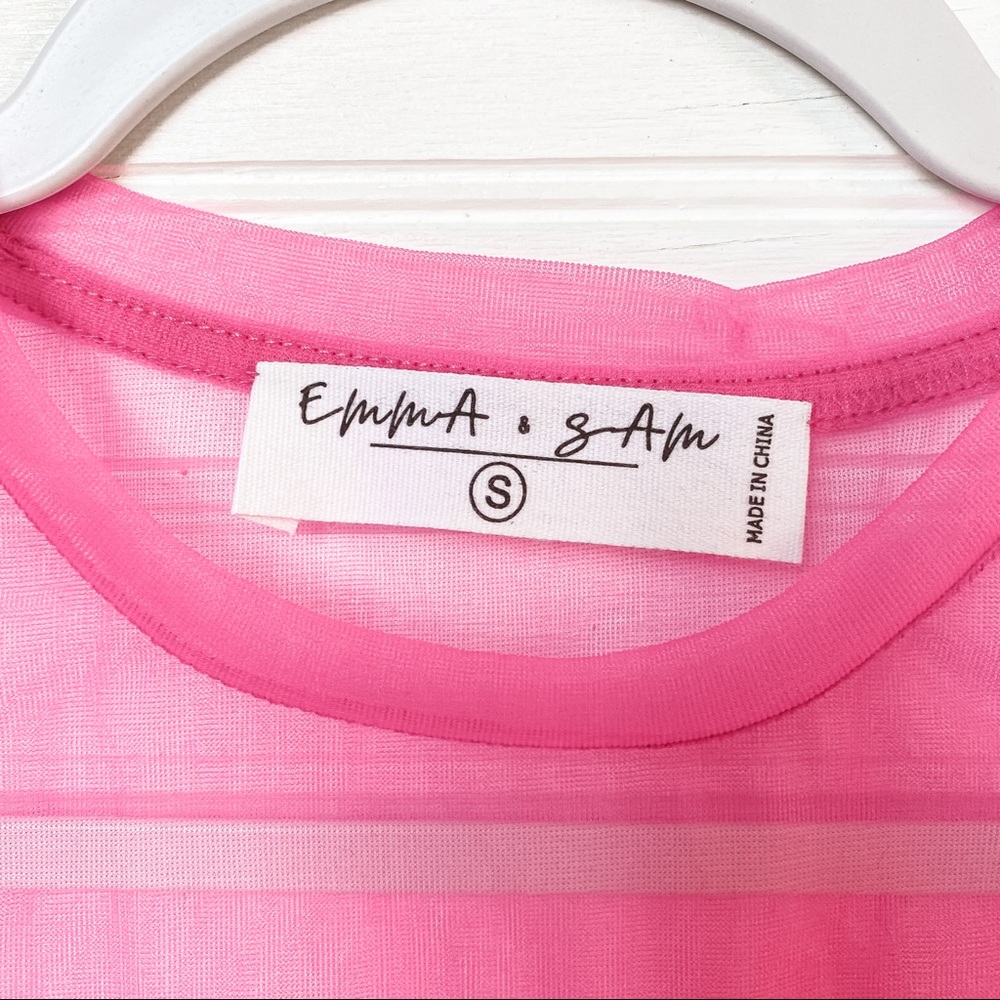 Emma & Sam Crew Neck Crop Top Mesh Pink Small - Picture 3 of 4
